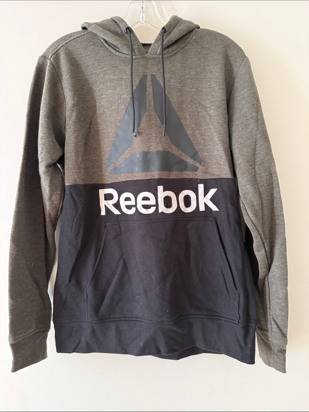 Reebok Gray and Black Colorblock Pullover Hoodie with Logo